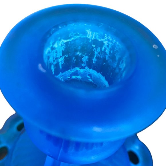 Vintage Westmoreland Elegant Glass Blue Satin Mist Doric Open Lace Console Set - Picture 15 of 16